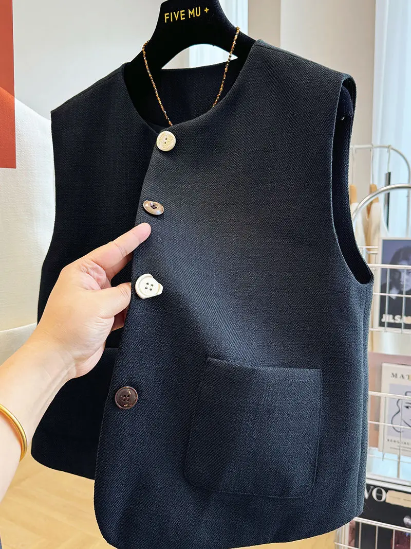 

Spring And Autumn Temperament Round Neck Suit Vest Jacket, Women's Temperament Sleeveless Camisole Top