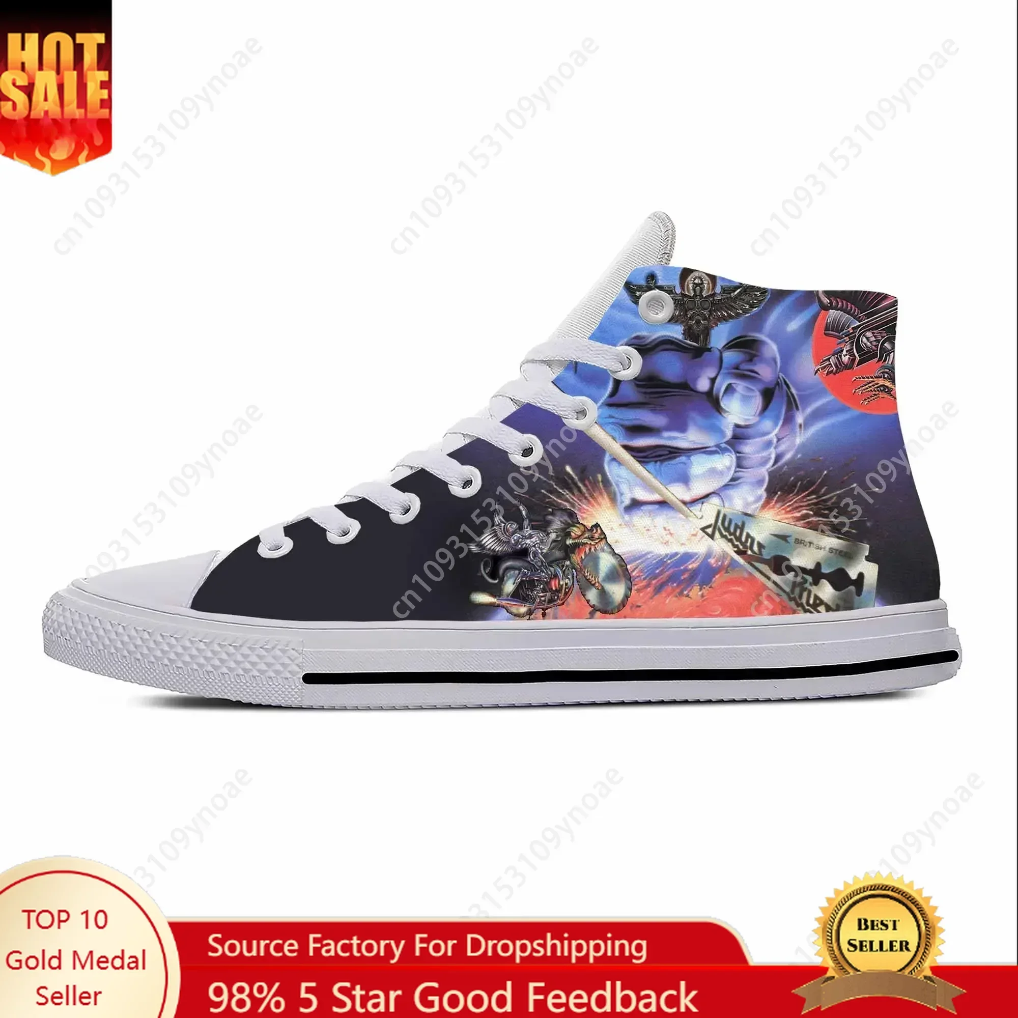 

Priest Heavy Metal Rock Band Music Judas Fashion Casual Cloth Shoes High Top Lightweight Breathable 3D Print Men Women Sneakers