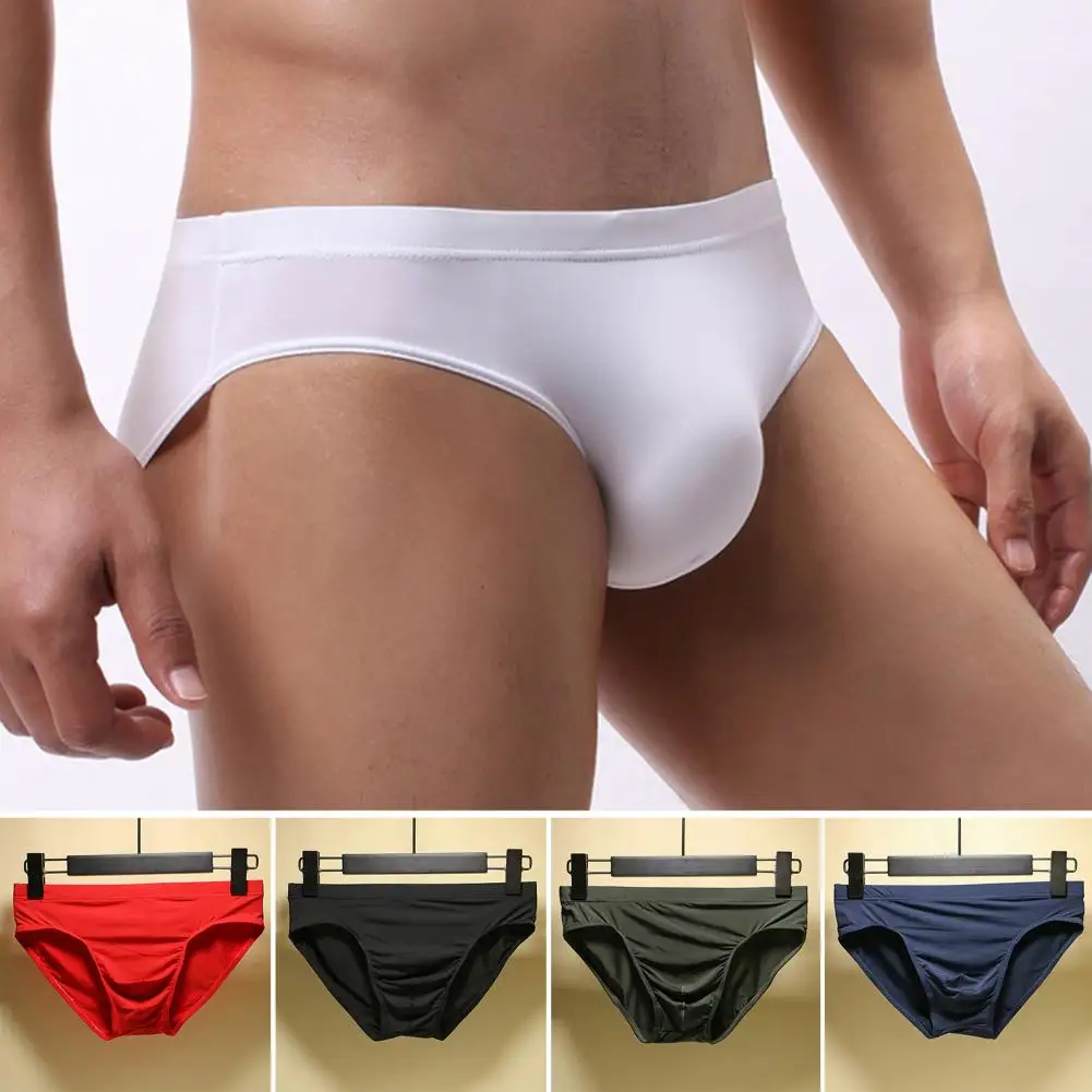 Big Men's Ice Silk Underpants Nylon Breathable Briefs U Convex Breathable Silk Low-Waist Male Underwear