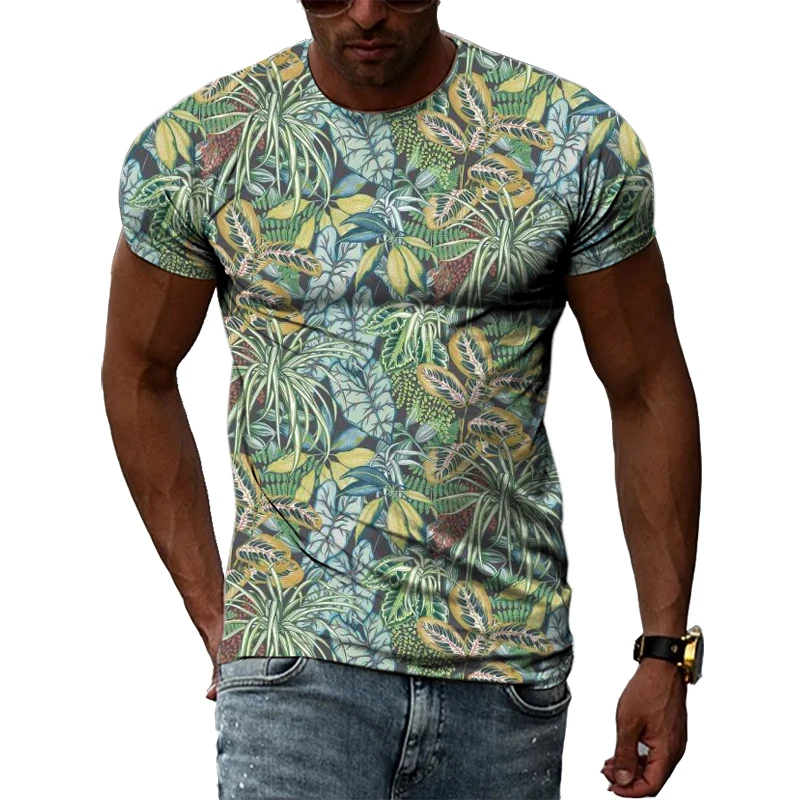 Summer New Men\'s Floral Pattern 3D T-shirt Street Hip Hop Personality Print Tops Trendy Fashion Round Neck Short Sleeve Clothing