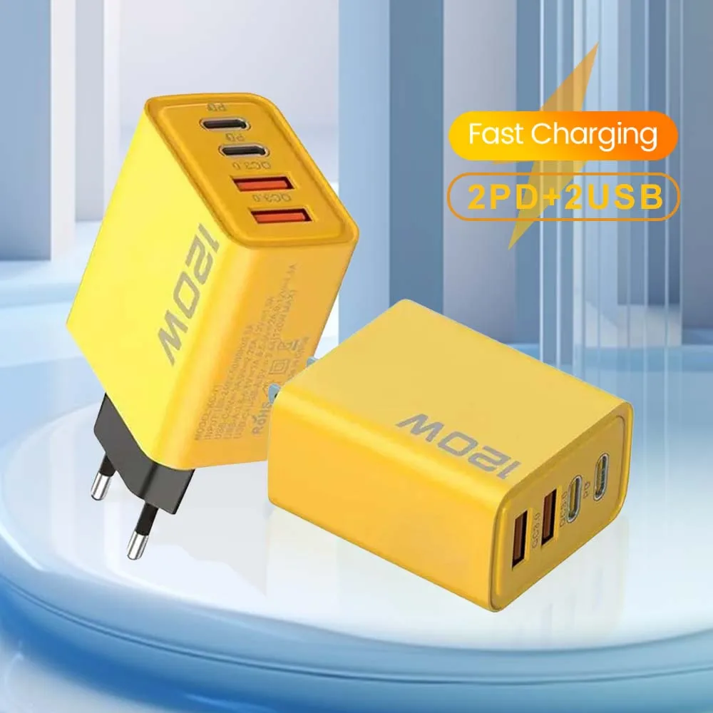 2 USB 2 Type Multi Port Model 120W Wall Charger USB PD Adapter For Xiaomi iPhone 13 12 for Samsung Mobile Phone Plug Charging