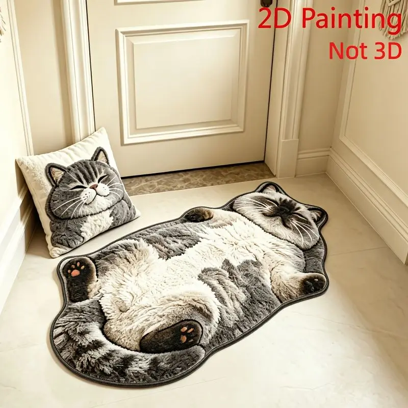 VIKAMA Lazy Gray Tiger Spotted Cat Alien Plush Carpet Entrance Bathroom Living Room Cute Cartoon Home Floor Mat