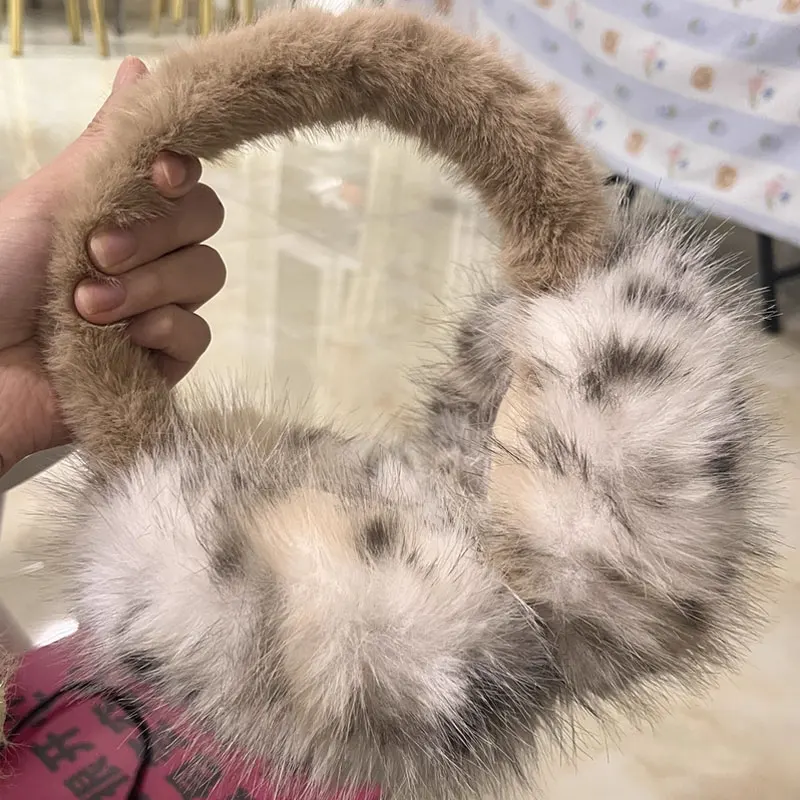 Зимние леопардовые наушники из искусственного меха для женщин