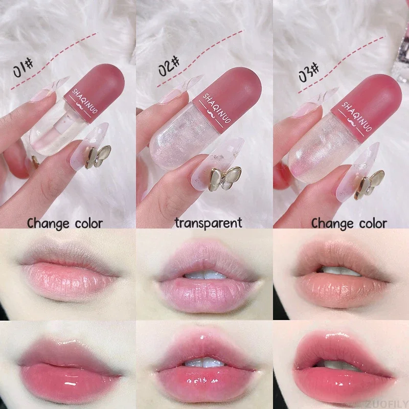 3PCS Lip Gloss Color Change Crystal Jelly Lipglaze Transparent Glass Lip Oil Moisturizing Glitter Liquid Lipstick Lip Cosmetics