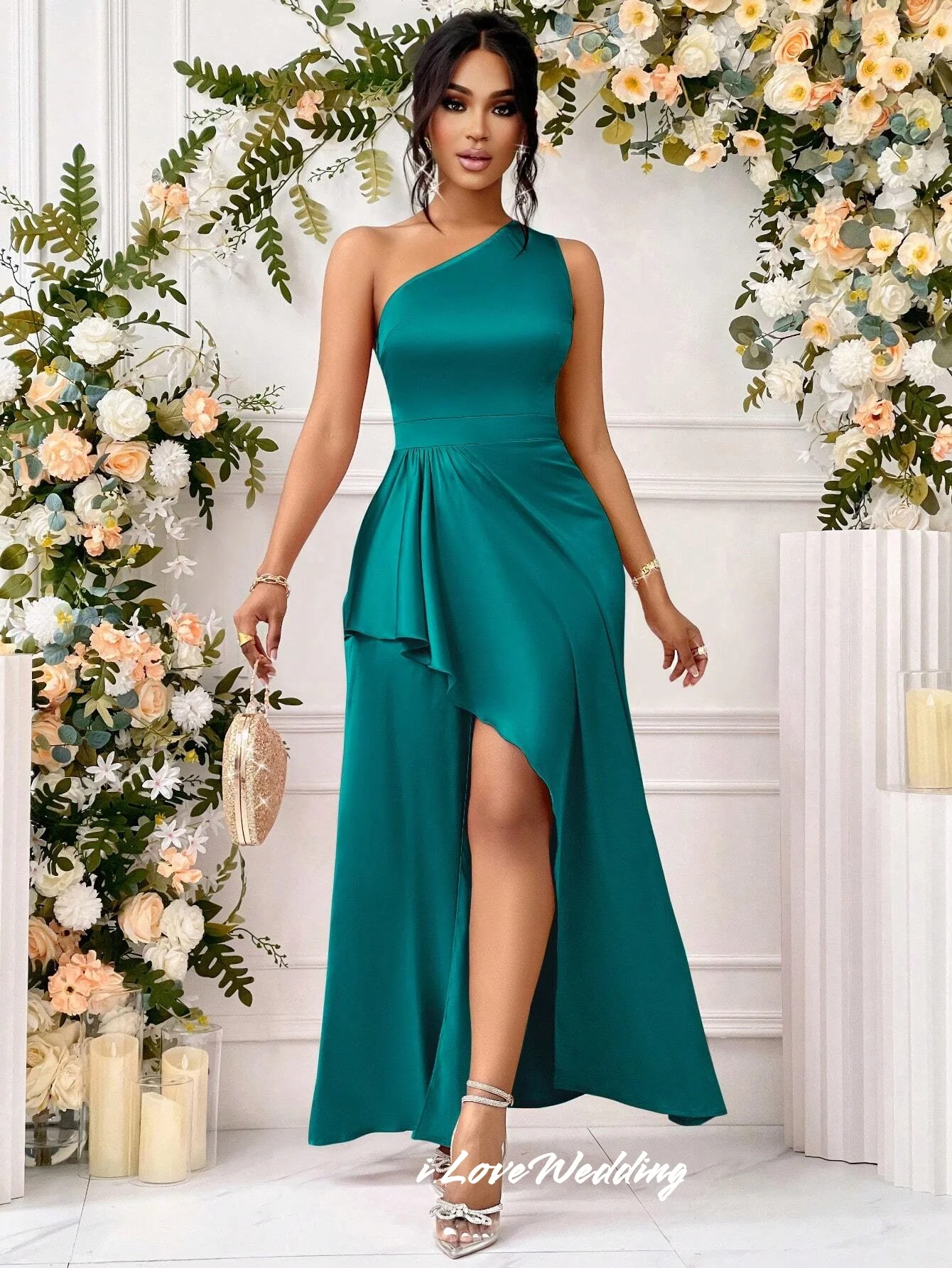 Elegant One Shoulder Bridesmaid Dresses 2025 Satin Sleeveless A-Line Split Ankle Length Pleated Wedding Guest Dresses Customized
