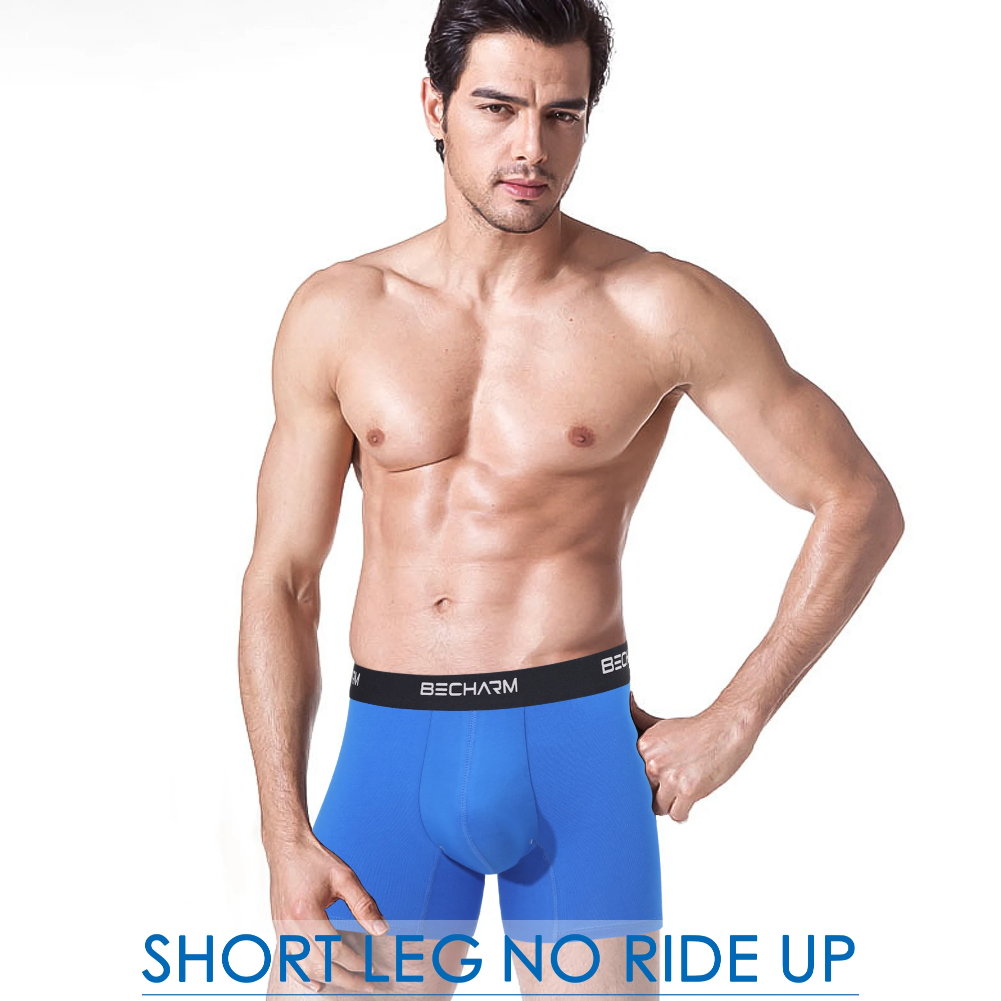 Man Multicolor Boxer Briefs Short Leg No Ride Up Underwear Mens Cotton Spandex Trunks 5 Pack