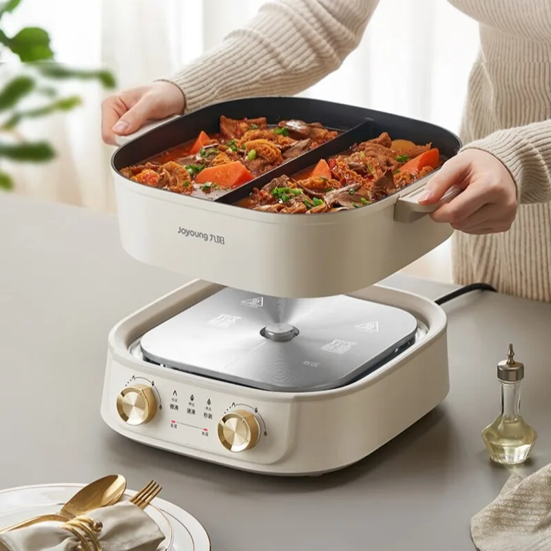 Electric hot pot with two compartments, 6L capacity, multi-functional, suitable for home use, serving meat hot pot