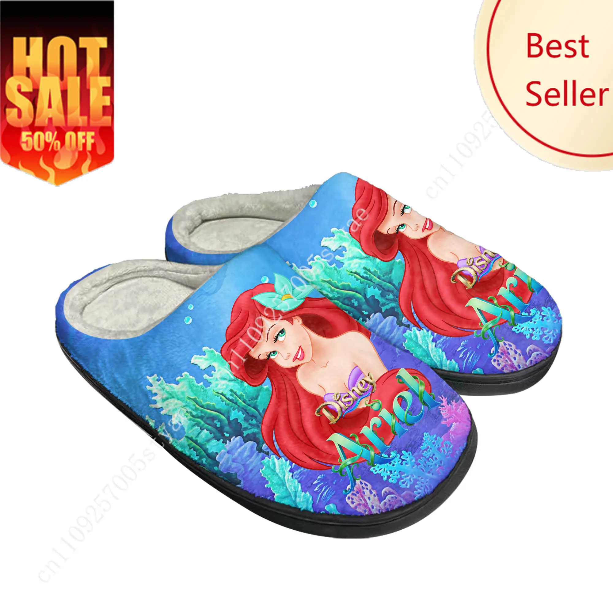 

Ariel The Little Mermaid Cotton Slippers Disney Cartoon Decorate Plush Indoor Shoes Design Photo Party Holiday Gifts Custom Shoe