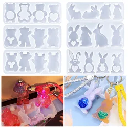 Animal Keychain Silicone Mold DIY Teddy Rabbit Quicksand Mobile Phone Bag Pendant Necklace Resin Epoxy Mold Jewelry Handmade