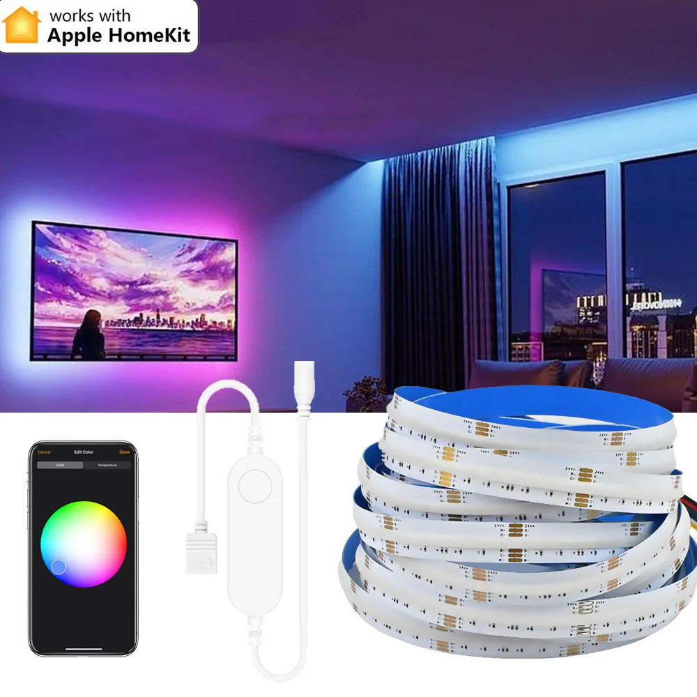 Homekit WiFi COB RGB+CCT Led Strip 12V 1m 2m 3m 4m 5m RGBCW Dimmable Flexible Kitchen Room Party Light Band Siri Voice Control