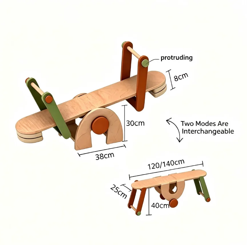Kids Indoor Beech Wood Seesaw Multi-functional Convertible Bench Toy Indoor Children's Seesaw for Home & Preschool Use