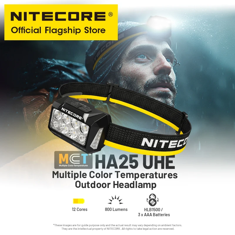 

NITECORE HA25 UHE Outdoor Headlamp 800 Lumens 3 Color Temperatures Led Headlight with HLB1500 Battery for Night Run Camping