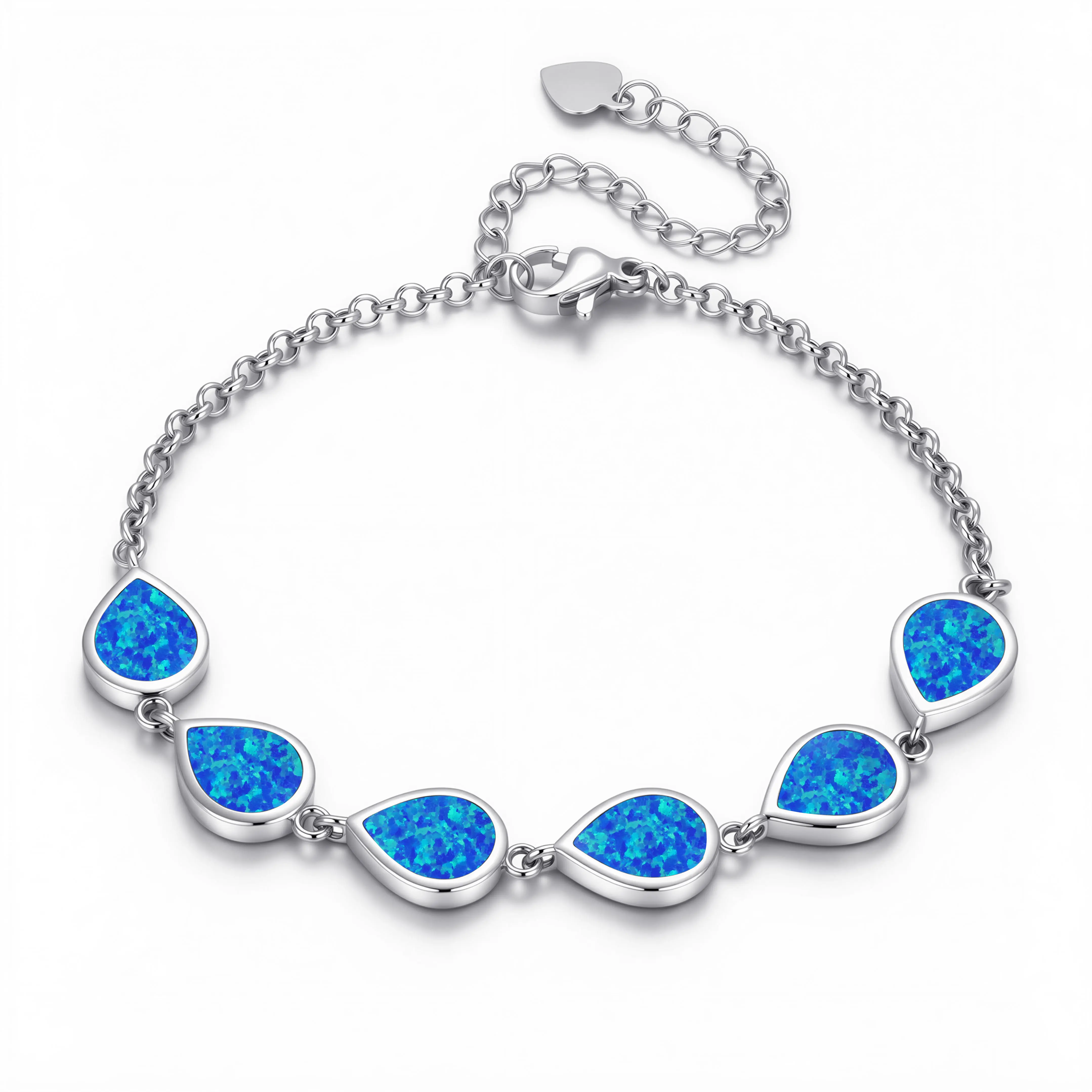 Luxuriöses Geschenk für Sie, versilbertes verstellbares Armband mit 6 blauen Tropfenopalen, elegantes, zierliches Designer-Schmuckgeschenk für Frauen
