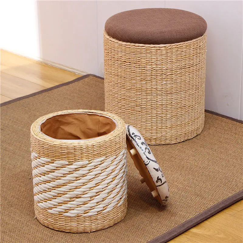 

Multifunctional Rattan Wooden Storage Stool, Woven Low Bench for Sitting and Shoe Changing, for Entryway & Home for Daily Use