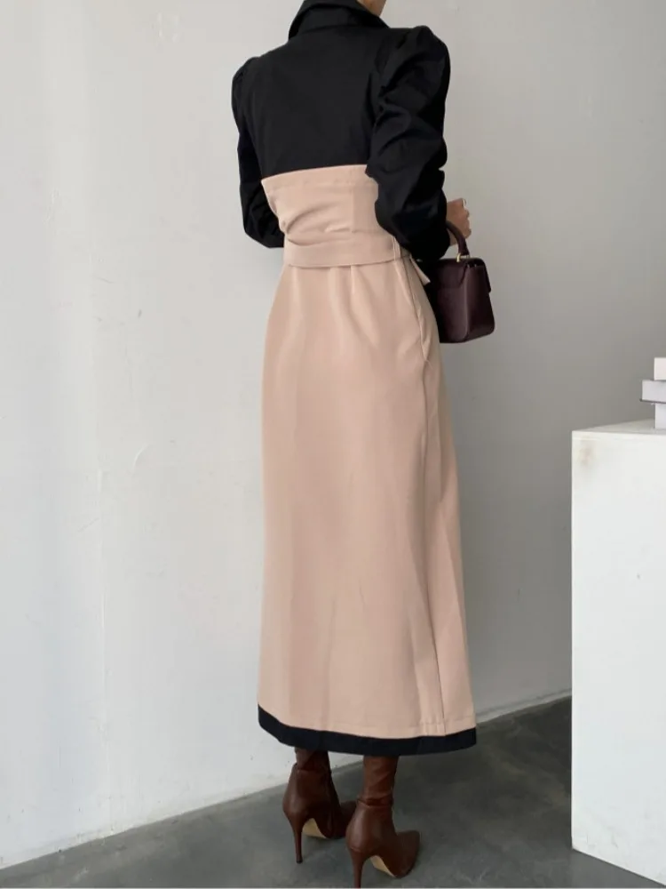 เอเล ออทัมนัล ชิคลายจุดคอปกยาวเอ-ไลน์ Dr Color Blo Maxi Skirt Sle Women's Faion