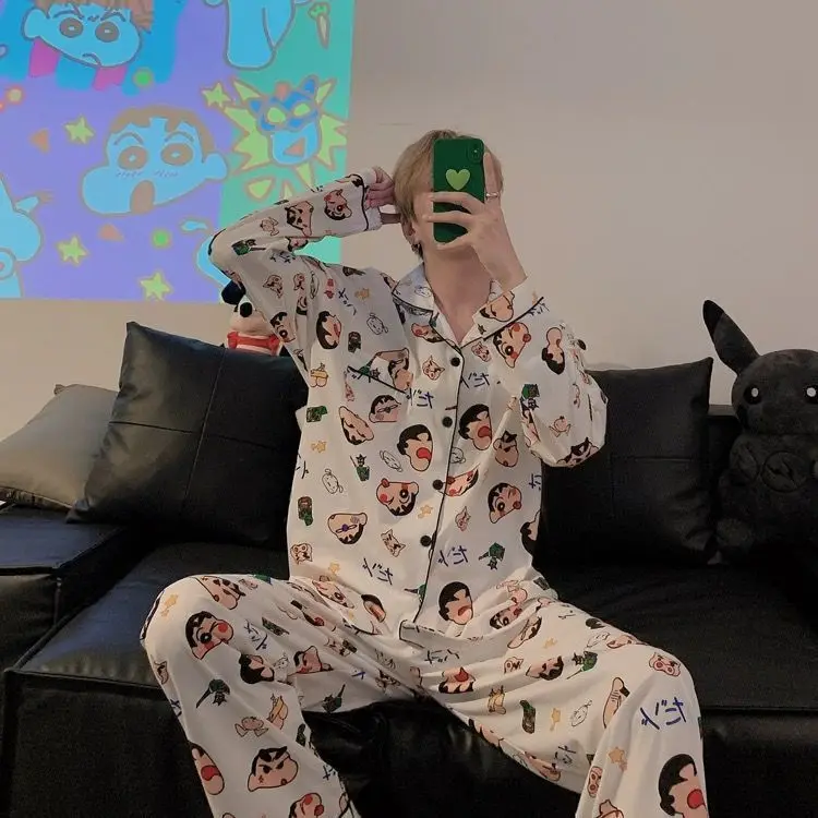 Crayon Shin-Chan Thiened Coral Fce Pajamas Couples Spwear Women's Sle Winter Home Clothes Set Warm and Cozy Cartoon Cute Design