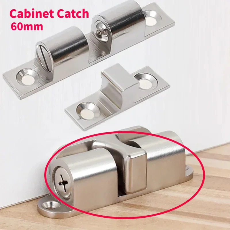 1pcs 60mm Brass Copper Double Spring Steel Ball Catch Latch Furniture Cabinet Door Damper Buffer Adjustable Tension Latch