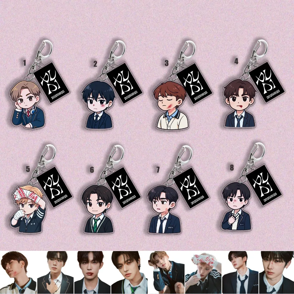 Idols ALD1 Keychain ALPHA DRIVE ONE Cartoon Pendant Keyring JUNSEO ARNO LEO GEONWOO SANGWON Fans Collection Card