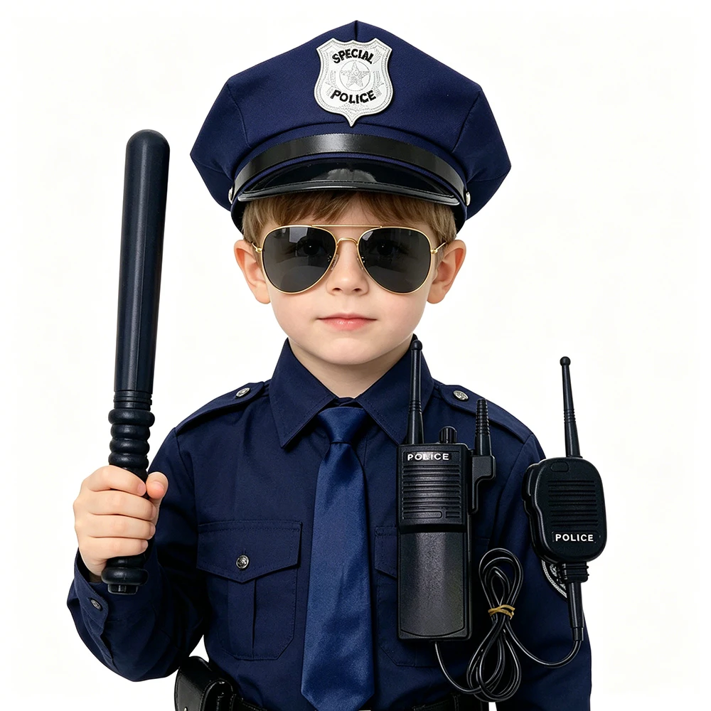 Adult Child Police Hat Octagonal Flat Top Hat Role Play Fun Props U.S. Police Hat Uniform Accessory Halloween Mardi Gras Party