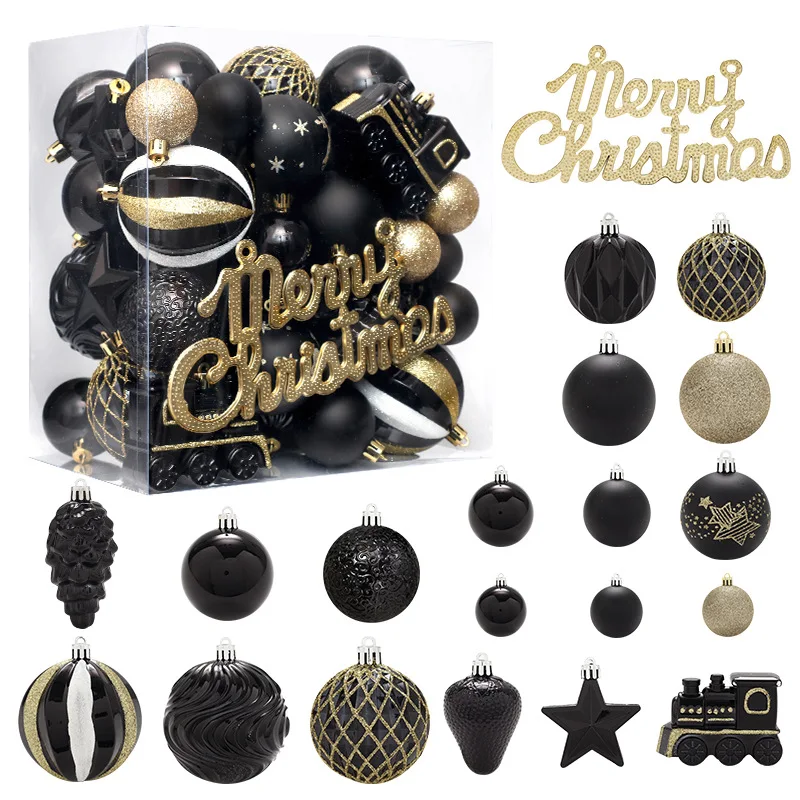 

65 Black and Gold Painted Christmas Balls Set Christmas Tree Decoration Set Pendant