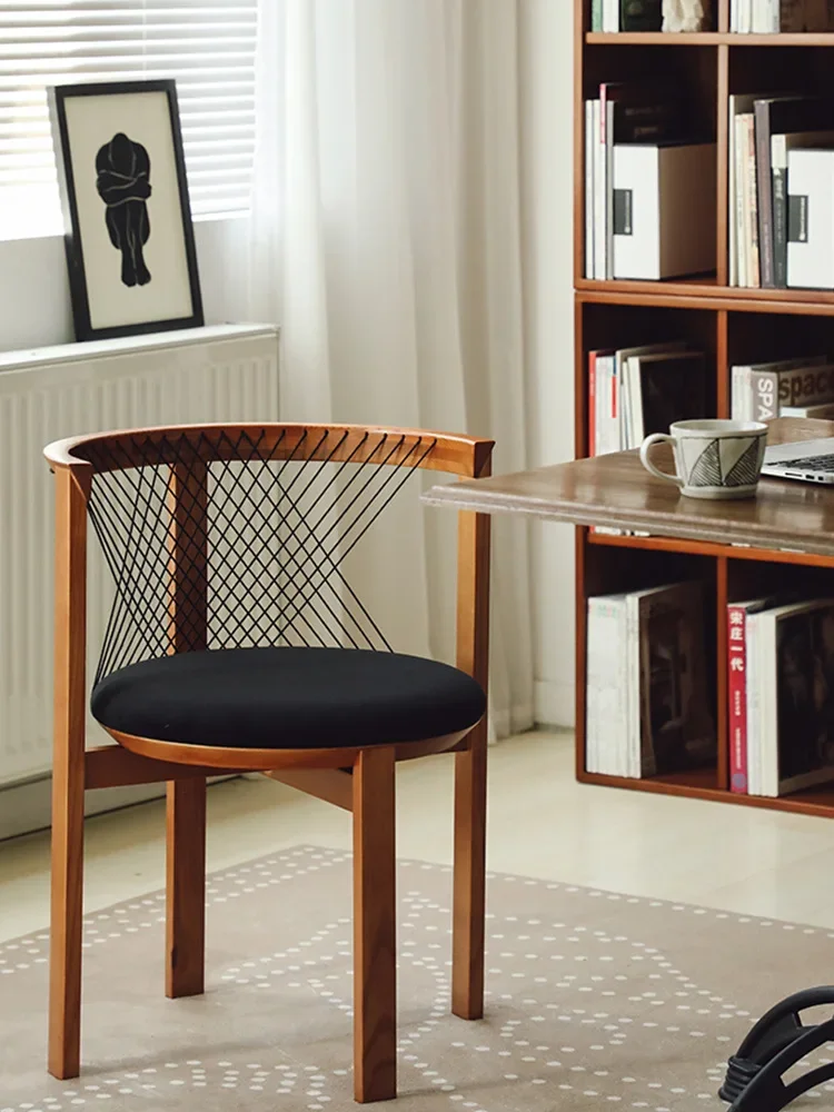 

Nordic Danish harp chair vintage rattan rope woven solid wood dining chair soft bag dining room backrest armrest chair leisure