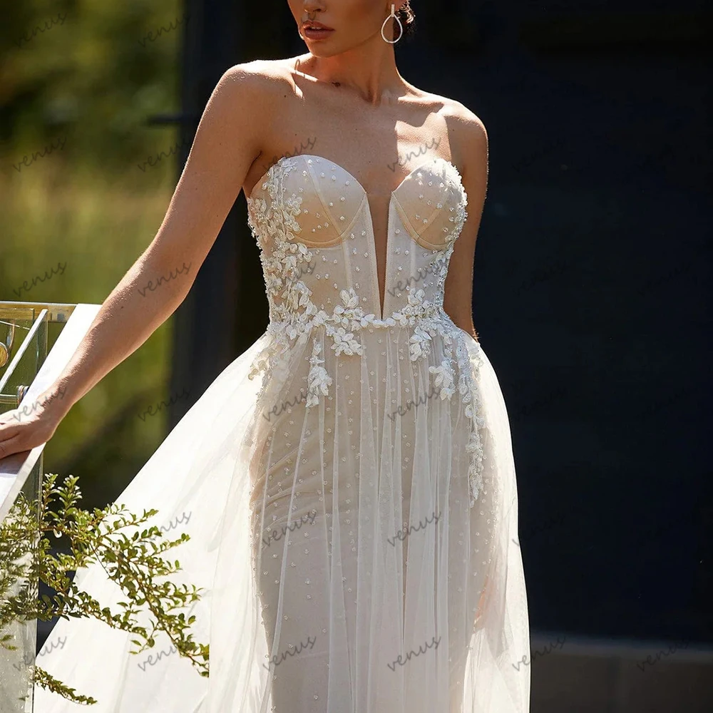 

Elegant Wedding Dresses Exquisite Bridal Gown Lace Appliques Sleeveless Backless Graceful Charming Vestidos De Novia Customized