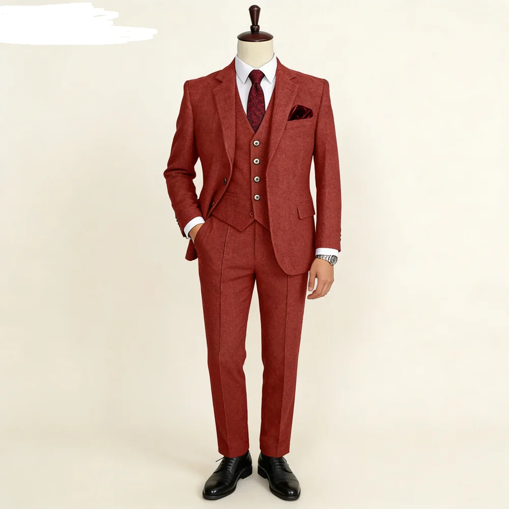 

Мужской костюм-терно из трех предметов, армейский зеленый твид, формальный комплект с лацканами с вырезом, стандартный крой, комплект одежды для свадьбы, жениха, банкета, работы для курения