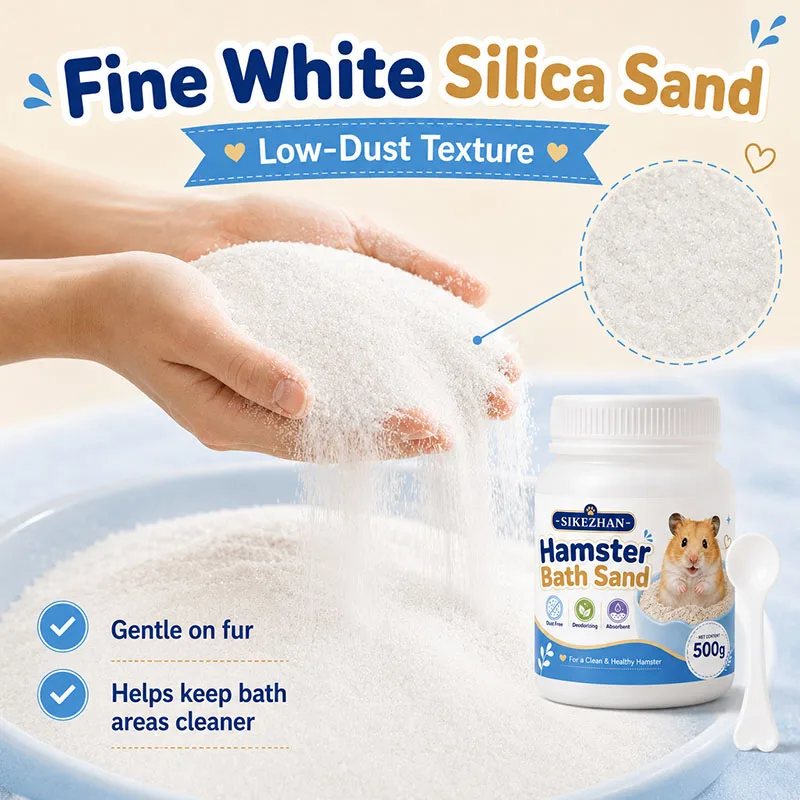 SIKEZHAN 500g Hamster Bath Sand with Scoop, Dust Free Deodorizing Bath Litter for Dwarf Hamster, Chinchilla, Gerbil Small Pets