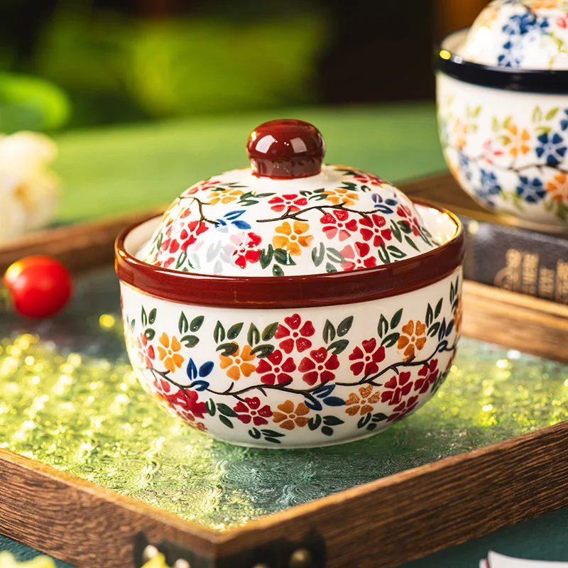 

ZML ceramic crock pot soup stew cup household water stew with lid soup cup soup small crock pot