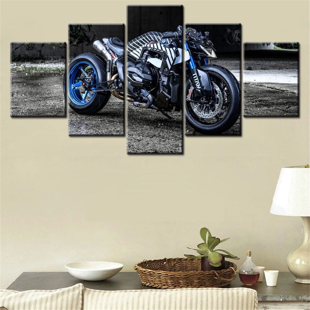 

5 Pieces Canvas Wall Arts Poster Painting Cool Bikes 2025 Wallpaper Home Decor Picture Printing For Living Room Artwork Mural