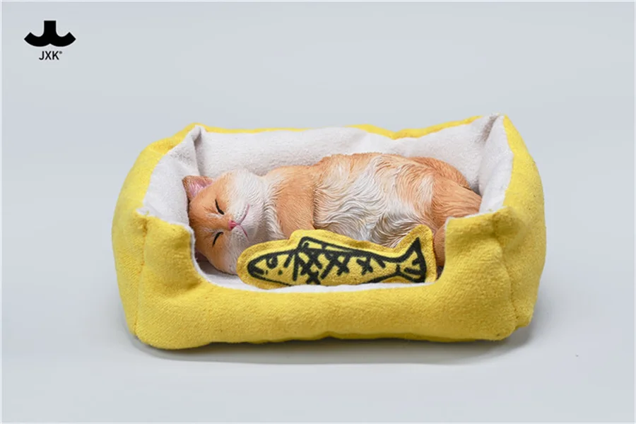 

JXK JXK202 Sleepy Cat 8,0, 4 цвета, забавная статическая имитация смолы, модель домашнего животного со спальным ковриком, подушка в виде рыбы, декоративные украшения