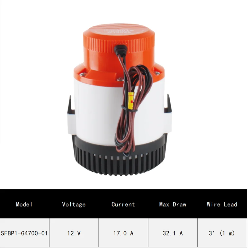 SEAFLO 01 Series 4700GPH 12V Bilge Pump Marine Boat Accessories Electric Water Pump Heavy Duty High Flow Non-Automatic 2