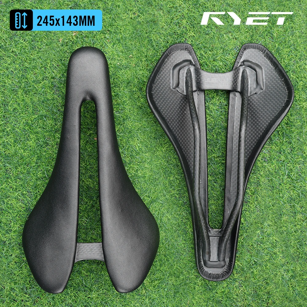 RYET Vollcarbon-Fahrradsattel, ultraleicht, 81 g/87 g, Lederoberteil, 7 x 9 mm, Carbon-Schienen, 143/155 mm, für Rennrad, MTB, Kies, Fahrradzubehör