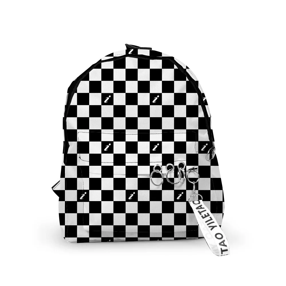 Classic Popular Black and white Backpacks Boys/Girls School Bags 3D Print Keychains Oxford Waterproof Cute Small Backpacks