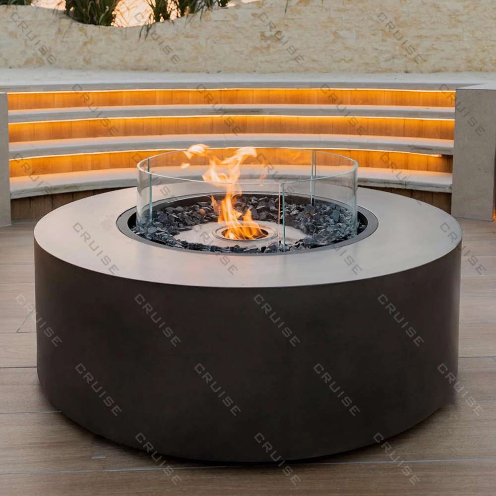 

CRUISE BBQ Garden Furniture Wood/Gas/Alcohol/Atomization Custom Core 600mm Outdoor Round Table Stove Freestanding Fire Pit