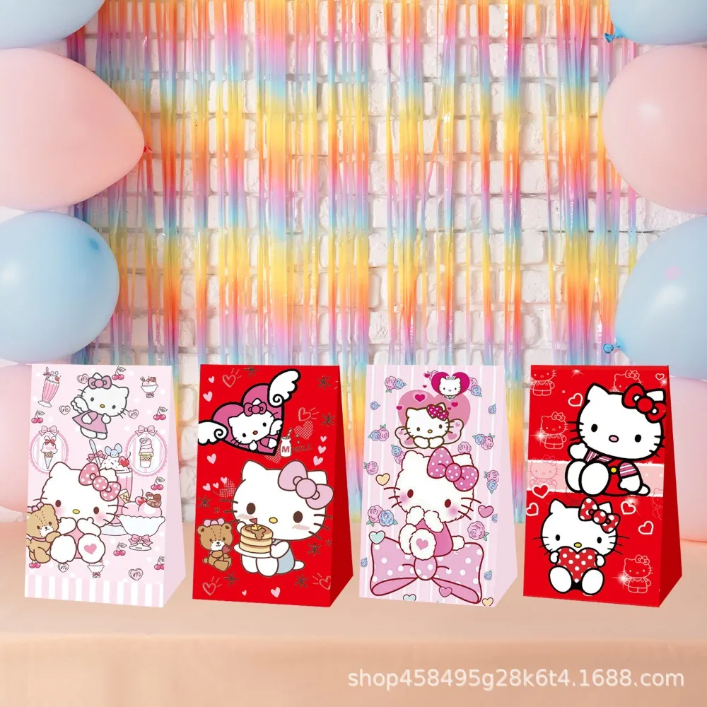 12pcs Hello Kitty Themed Gift Bag Birthday Party Decorative Paper Bags Cute Candy Bag Kawaii Eco-friendly Paper Bag Girl Gift