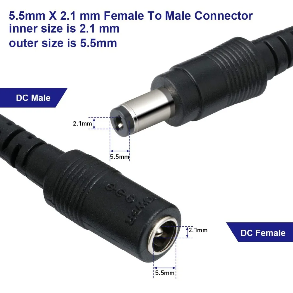 DC Cable Extension Power Extend Cord 12V DC 5.5mmx2.1mm Connector Wire For LED Strip CCTV Camera