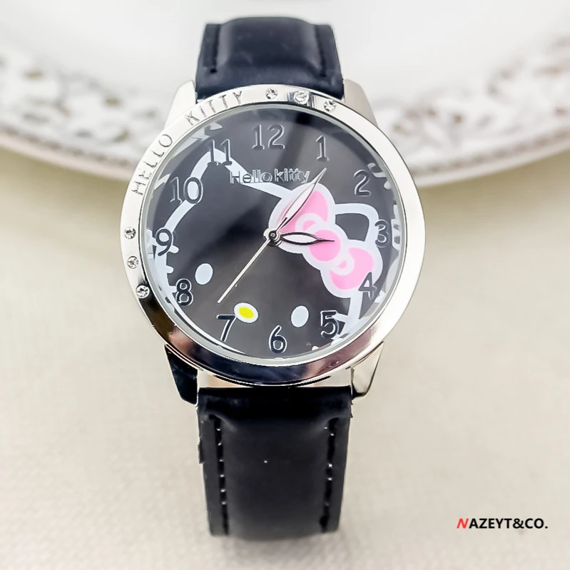 Sanrio Quartz Wristwatch Children Watch Cartoon Sweet Leather Strap Pointer Numbers Watches Student Study Clock Girl Toys Gift