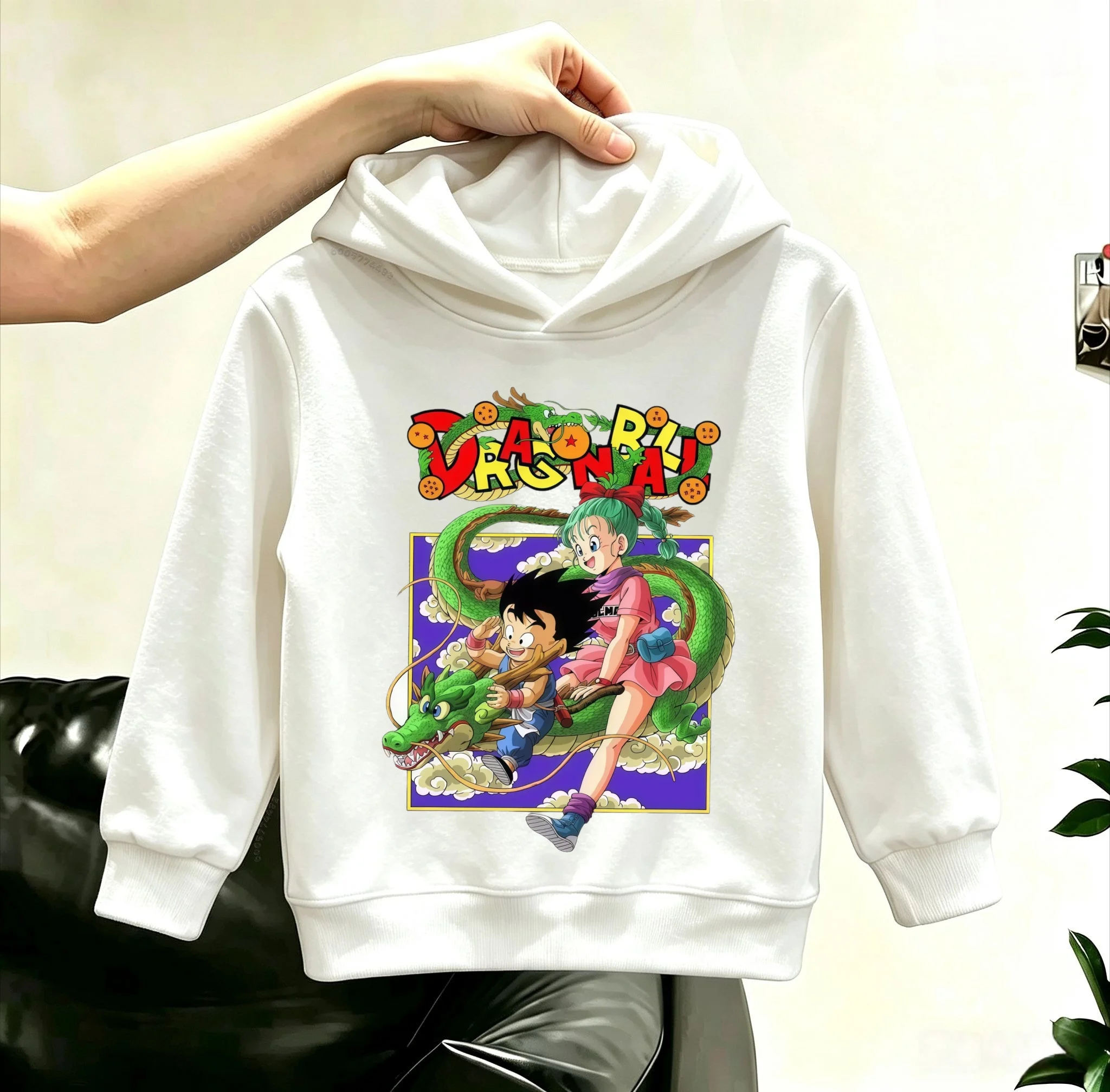Sudadera con capucha de manga larga para niños, con estampado de personajes de Dragon Ball, Goku y Bulma, ideal para el otoño e invierno, de estilo informal.