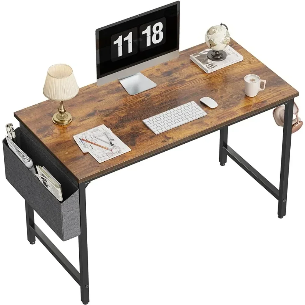 

Study Computer Desk 47" Home Office Writing Small Desk, Modern Simple Style PC Table, Black Metal Frame, Rustic Brown