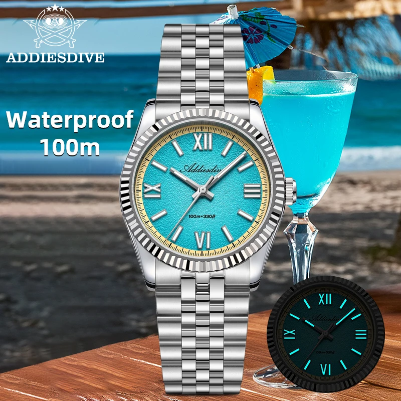 

ADDIESDIVE reloj hombre 36mm Watch For Men 10Bar Waterproof AD2535 Sapphire Crystal VH31 BGW9 Super Luminous Quartz Watches