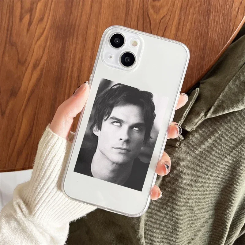 The Vampire Diaries Damon Transparent Phone Case for IPhone 11 12 14 15 16 Pro XS MAX X 13 7 8 Plus Fashion Soft Silicone Covers