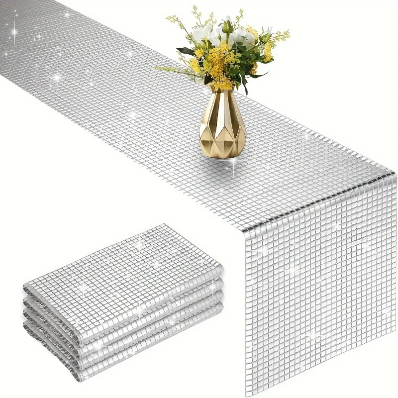 Glitter Sequin Table Runner Metallic Mirror Foil Mesh Tablecloth for Wedding Party Birthday Christmas Dining Table Decoration
