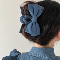 1PC Cowboy Cloth Hair Clip Bow Clip Headdress Female Back of Head Plate Hair Grab Clip Temperament Large Shark Clip Hairpin