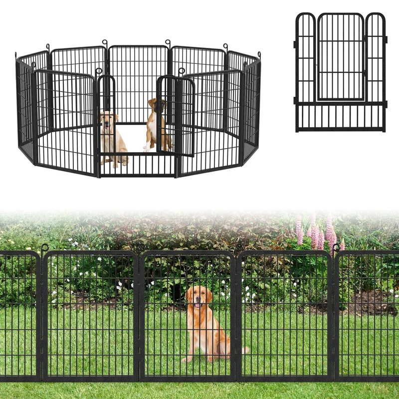 Decorative Garden Fence Metal Garden Fence Panels with Gate 32in(H) x 22Ft(L) Dog Fence 10 Panels Animal Barrier Outdoor Fence