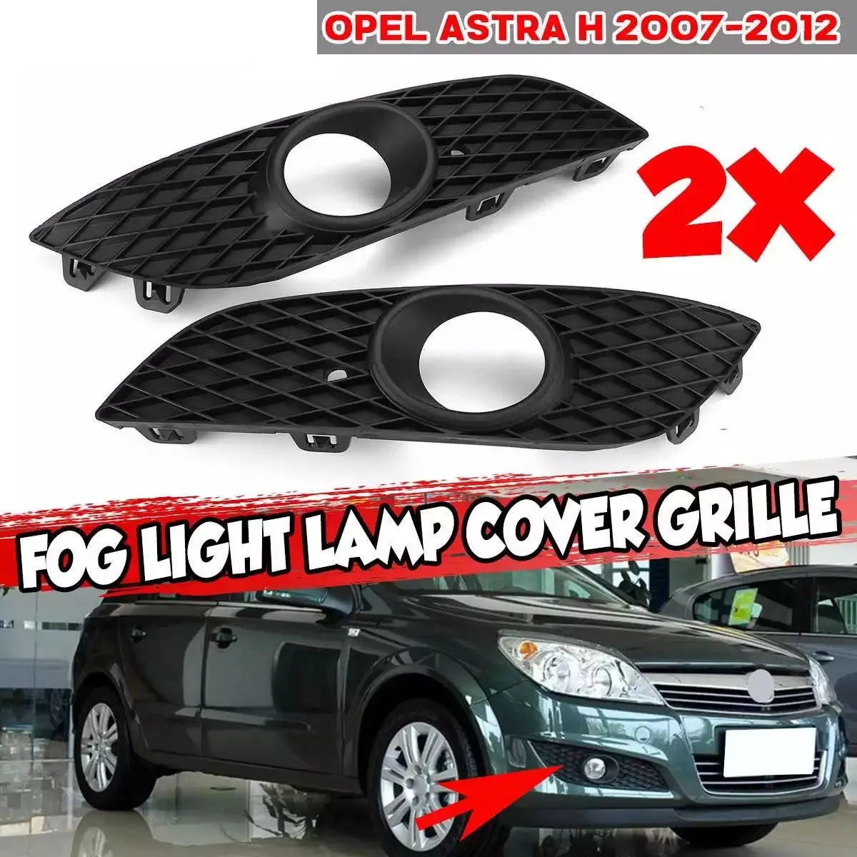 for Vauxhall Opel Astra H 2007-2012 L+R Fog Light Lamp Cover Front BUMPER LOWER Grille Grill