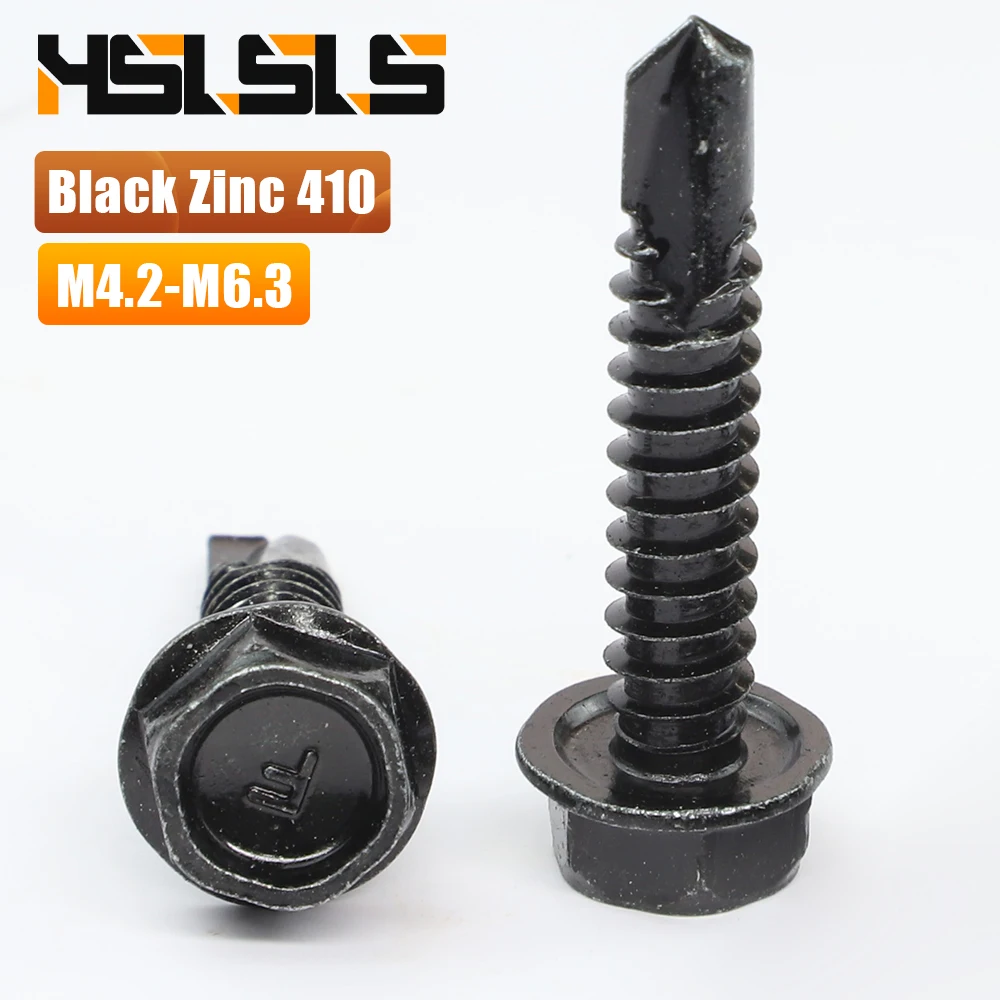 8 # 10 # 12 # 14 # مسامير حفر ذاتية برأس غسالة سداسية m4.2 m4.8 m5.5 m6.3 أسود زنك 410 ورقة معدنية برغي ذاتي التنصت للخشب #1