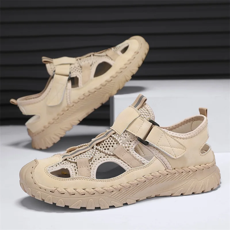 CYYTL Men Shoes Sandals Summer Beach Breathable Hiking Outdoor Leather Fashion Designer Luxury Flat Fisherman Close Toe Sneakers