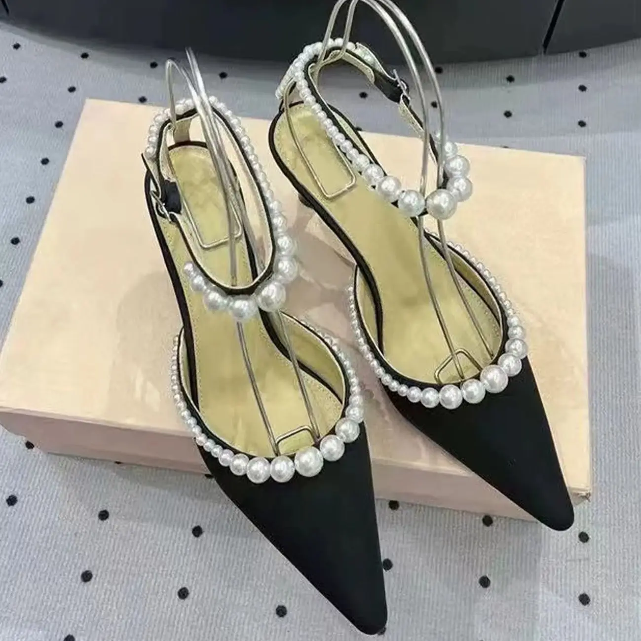 Women's White Leather Pointed Kitten Heels Pumps Sexy Pearl Ankle Strap Romantic Elegant Wedding Bridal Parties Lady Daily Shoes view 6