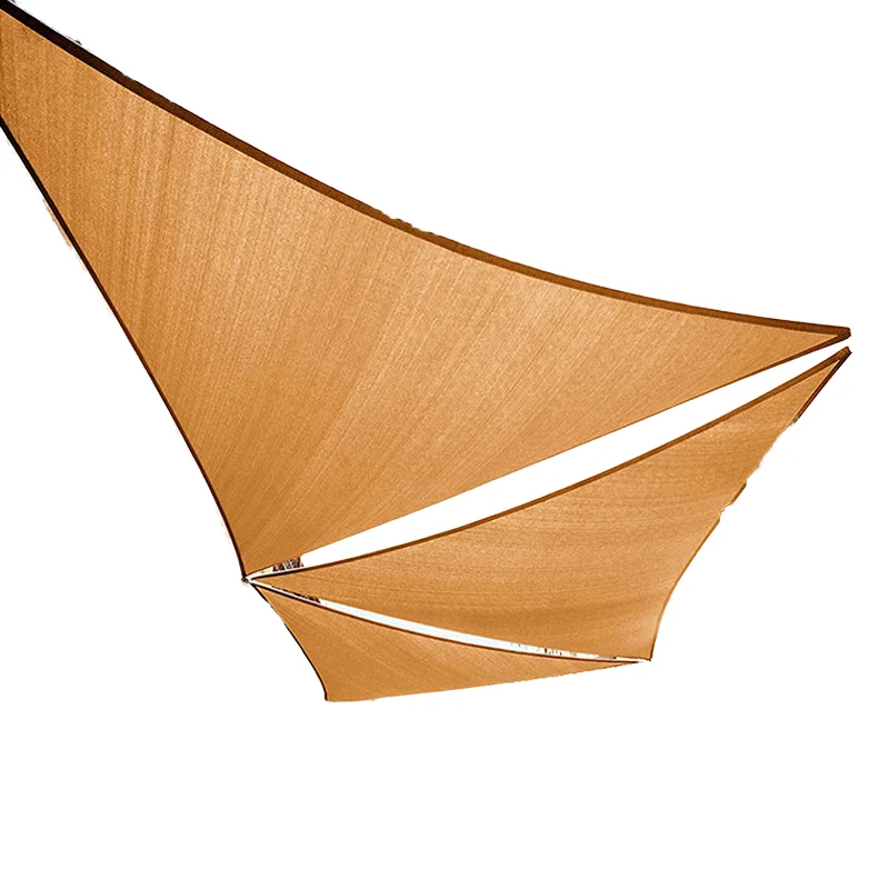 Commercial Grade 185GSM Outdoor Blackout Cloth 8'x8' Sand Triangle Curved Edge Woven High Density Polyethylene Material